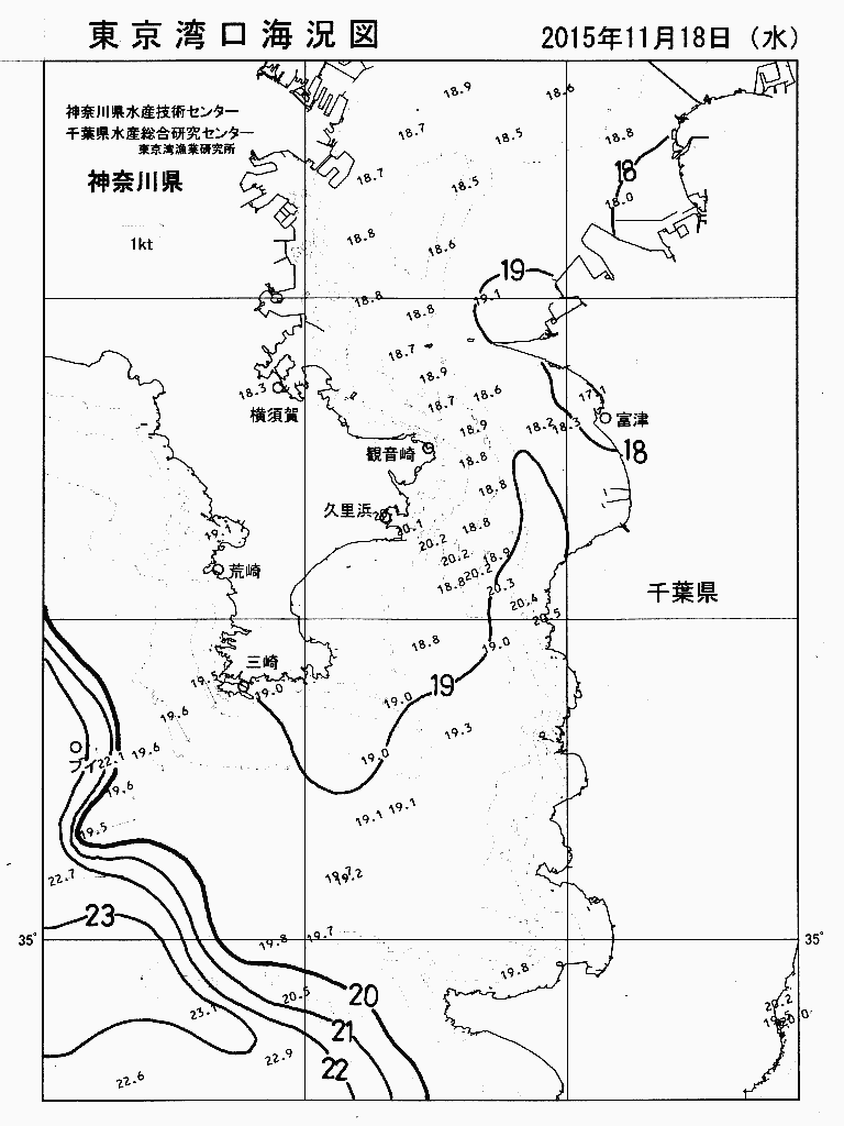 海況図, 東京湾口海況図 検索結果, (水温分布 等を図示)