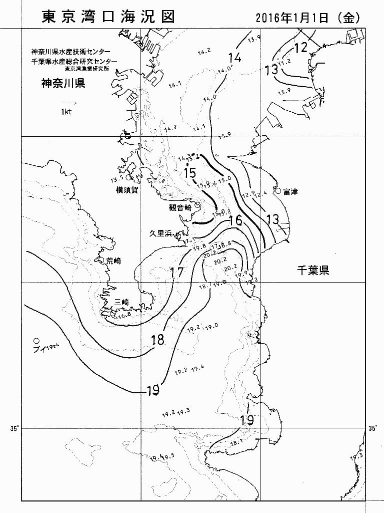 海況図, 東京湾口海況図 検索結果, (水温分布 等を図示)