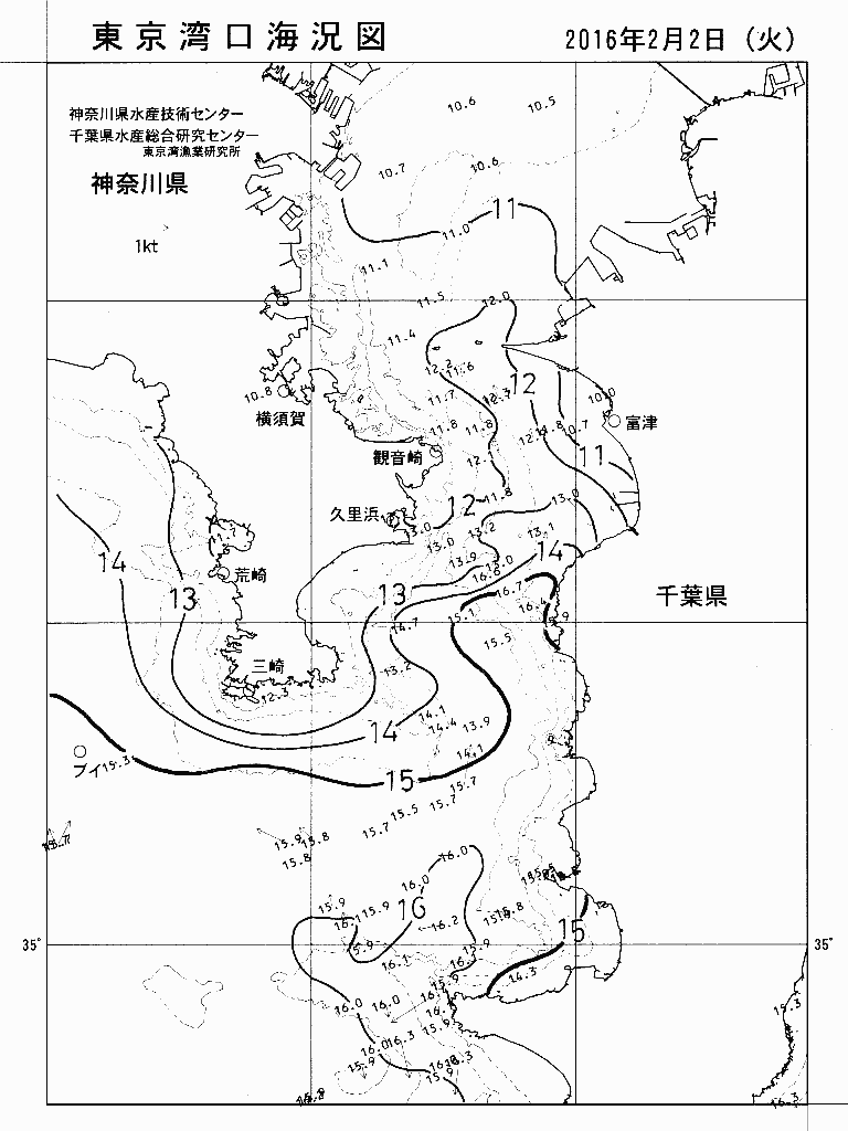 海況図, 東京湾口海況図 検索結果, (水温分布 等を図示)