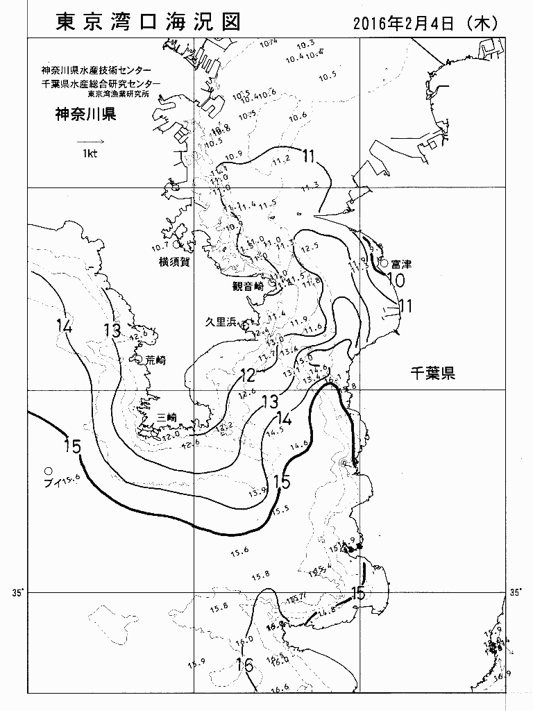 海況図, 東京湾口海況図 検索結果, (水温分布 等を図示)