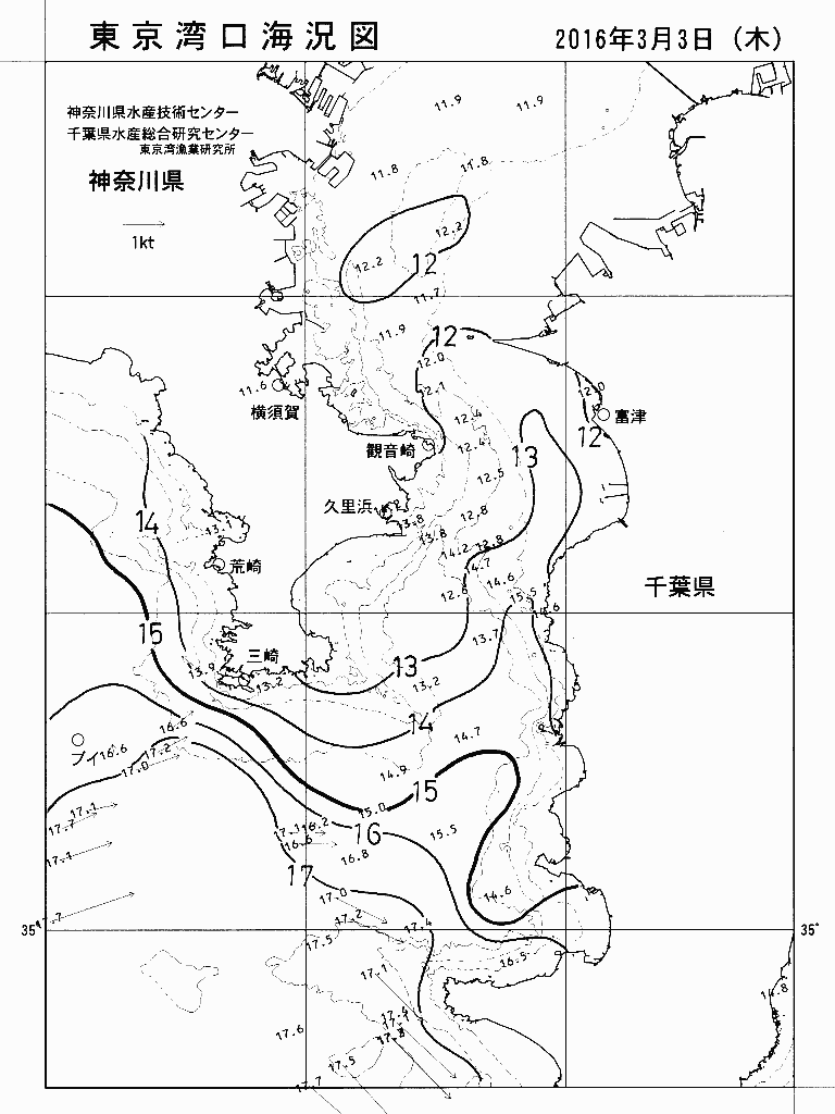 海況図, 東京湾口海況図 検索結果, (水温分布 等を図示)