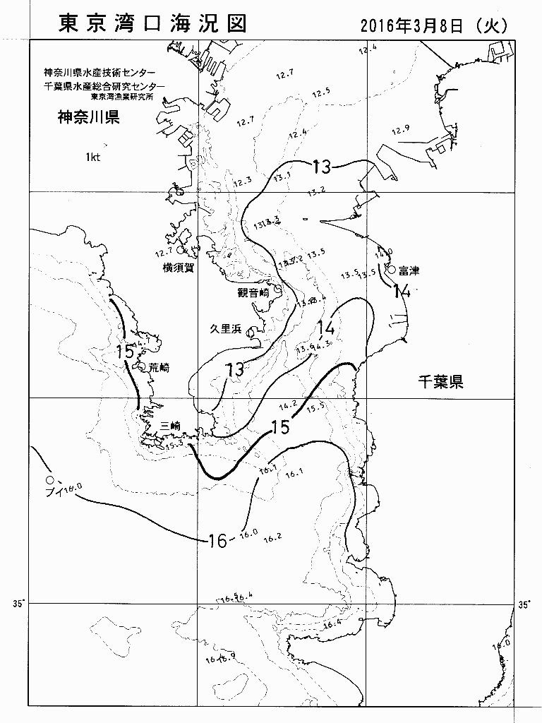 海況図, 東京湾口海況図 検索結果, (水温分布 等を図示)