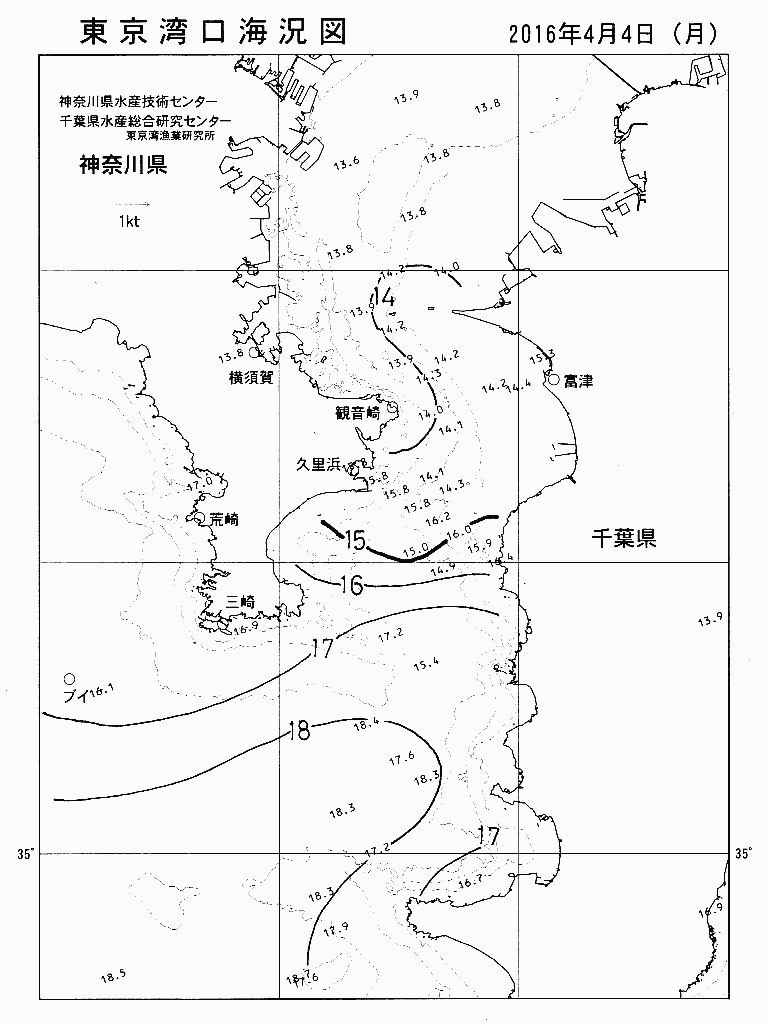 海況図, 東京湾口海況図 検索結果, (水温分布 等を図示)