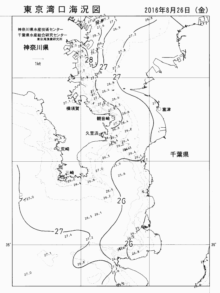 海況図, 東京湾口海況図 検索結果, (水温分布 等を図示)