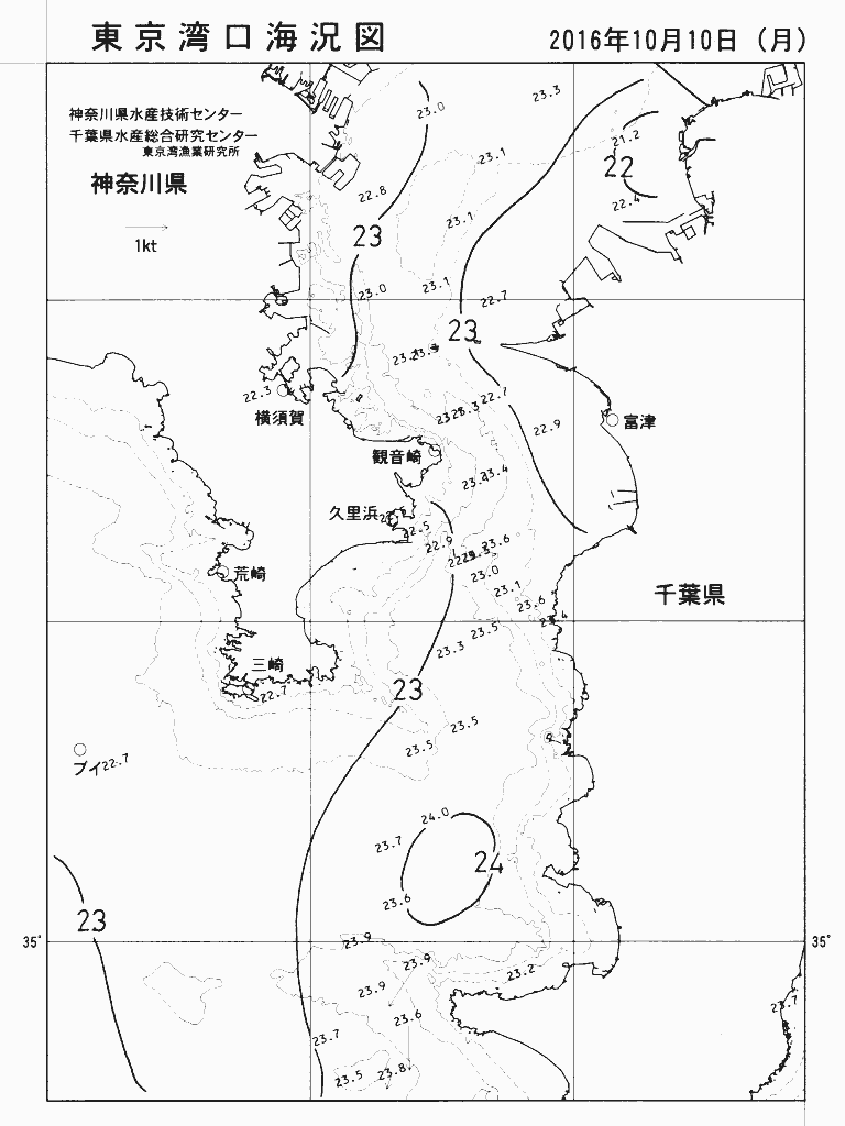 海況図, 東京湾口海況図 検索結果, (水温分布 等を図示)