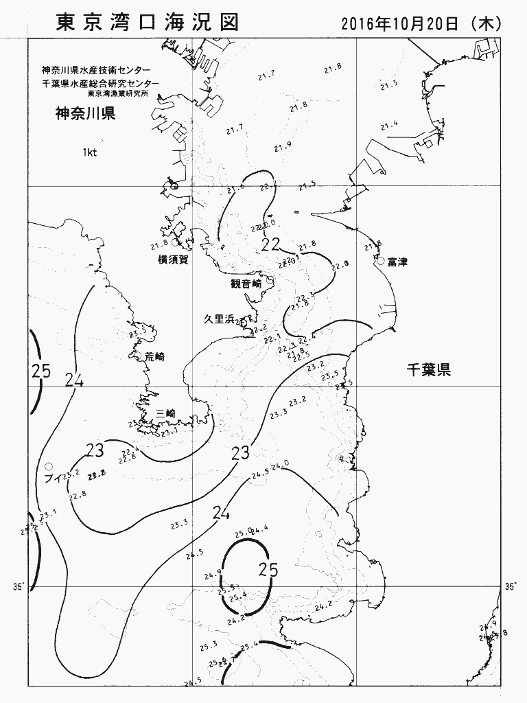 海況図, 東京湾口海況図 検索結果, (水温分布 等を図示)
