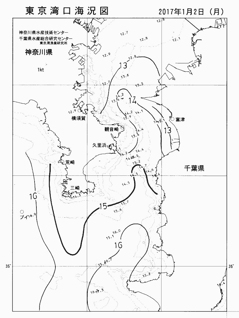 海況図, 東京湾口海況図 検索結果, (水温分布 等を図示)