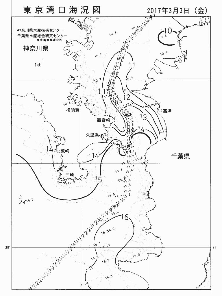 海況図, 東京湾口海況図 検索結果, (水温分布 等を図示)