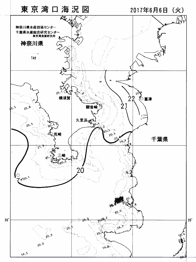 海況図, 東京湾口海況図 検索結果, (水温分布 等を図示)