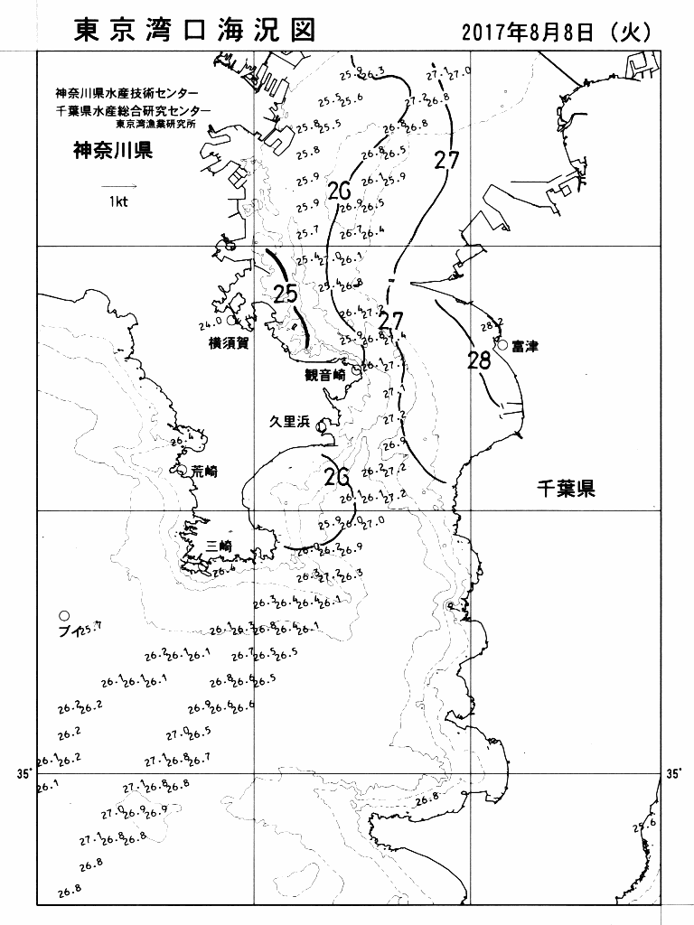 海況図, 東京湾口海況図 検索結果, (水温分布 等を図示)