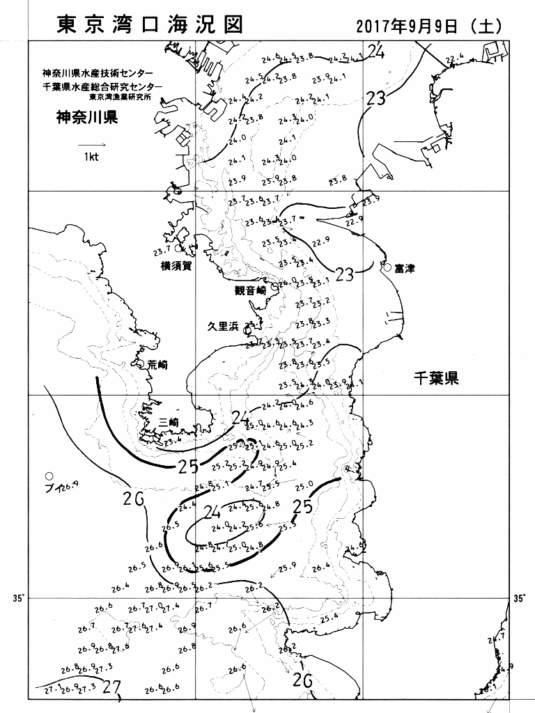 海況図, 東京湾口海況図 検索結果, (水温分布 等を図示)