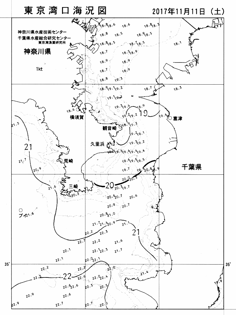 海況図, 東京湾口海況図 検索結果, (水温分布 等を図示)