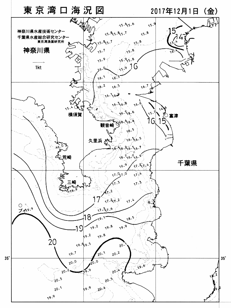 海況図, 東京湾口海況図 検索結果, (水温分布 等を図示)