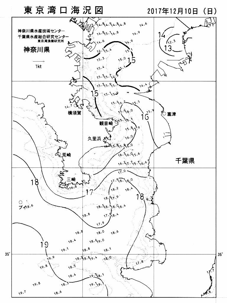 海況図, 東京湾口海況図 検索結果, (水温分布 等を図示)