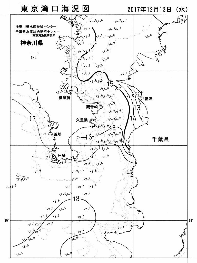 海況図, 東京湾口海況図 検索結果, (水温分布 等を図示)