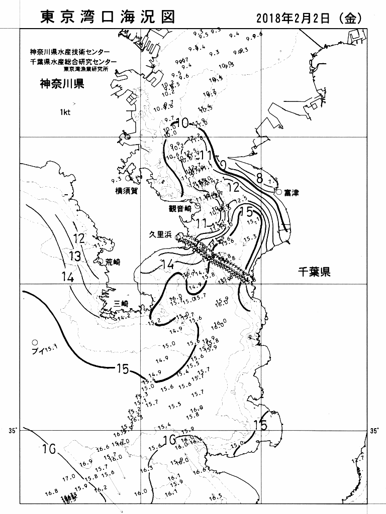 海況図, 東京湾口海況図 検索結果, (水温分布 等を図示)