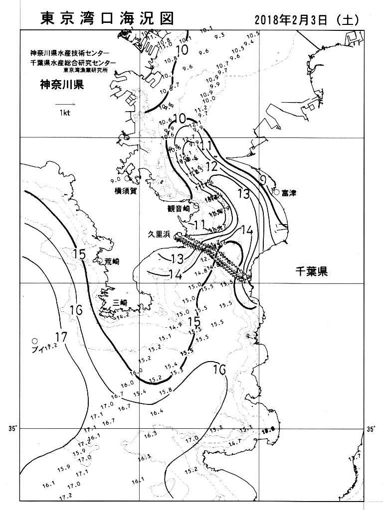海況図, 東京湾口海況図 検索結果, (水温分布 等を図示)