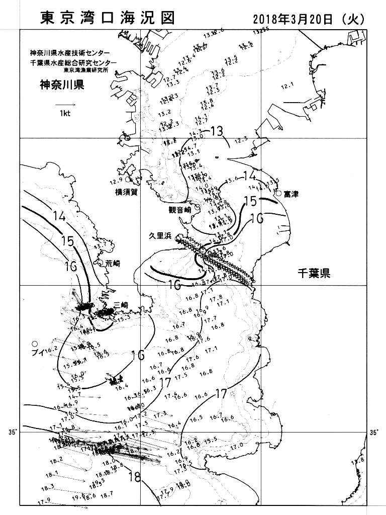 海況図, 東京湾口海況図 検索結果, (水温分布 等を図示)