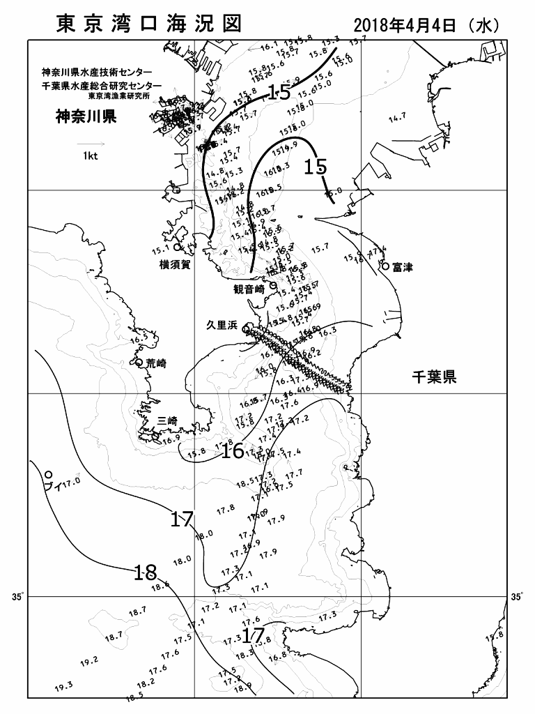 海況図, 東京湾口海況図 検索結果, (水温分布 等を図示)
