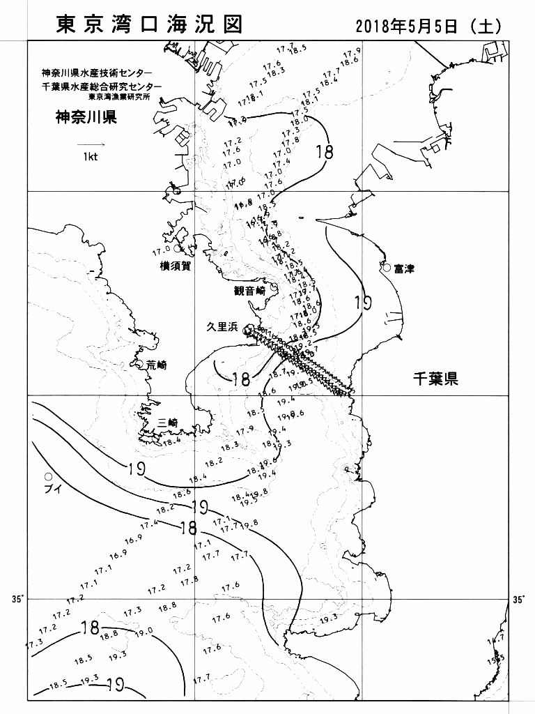 海況図, 東京湾口海況図 検索結果, (水温分布 等を図示)