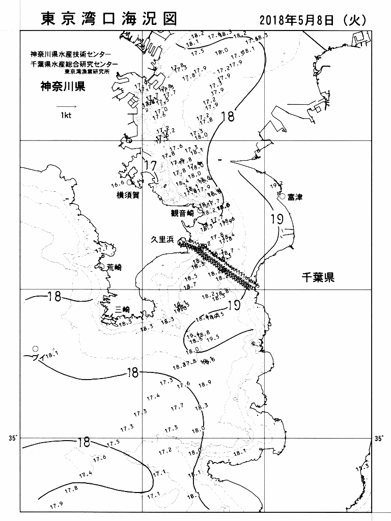 海況図, 東京湾口海況図 検索結果, (水温分布 等を図示)