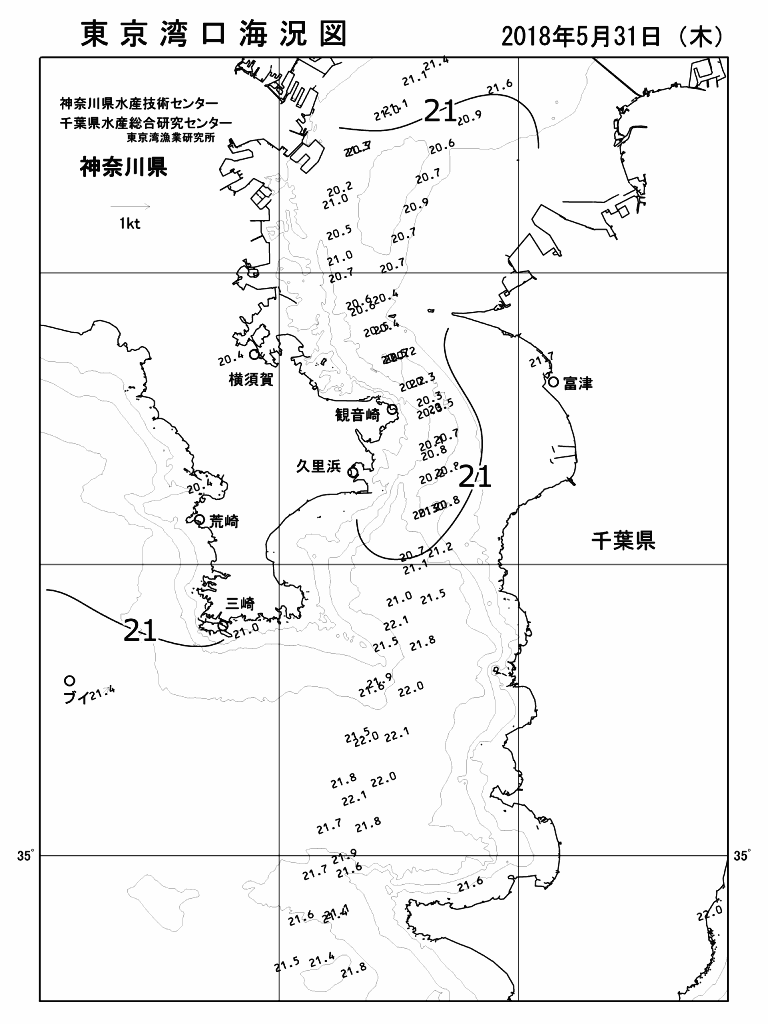 海況図, 東京湾口海況図 検索結果, (水温分布 等を図示)