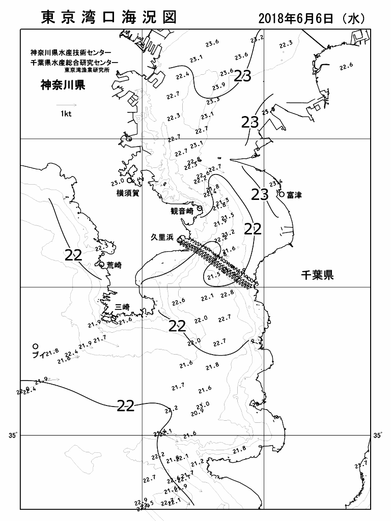 海況図, 東京湾口海況図 検索結果, (水温分布 等を図示)