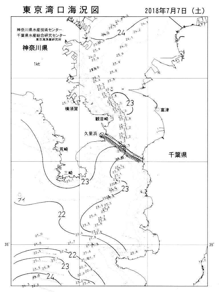 海況図, 東京湾口海況図 検索結果, (水温分布 等を図示)