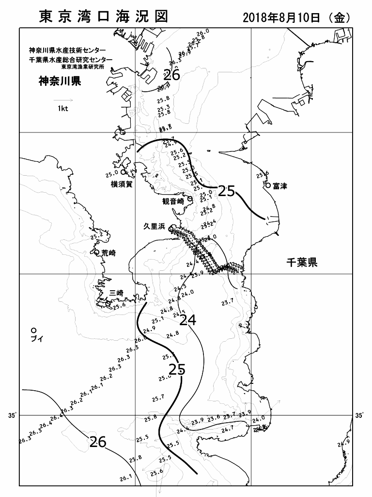 海況図, 東京湾口海況図 検索結果, (水温分布 等を図示)