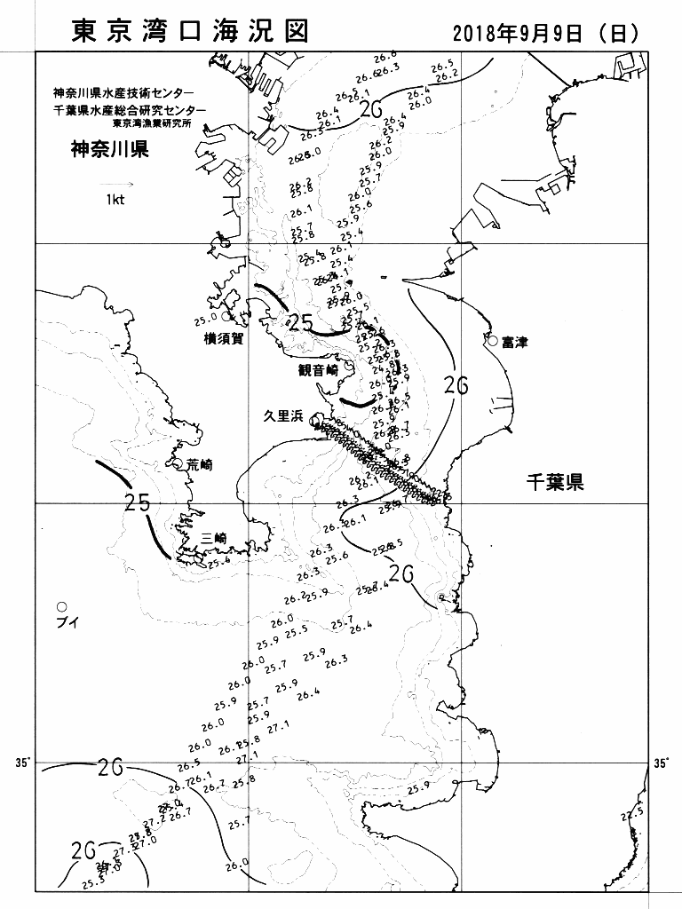 海況図, 東京湾口海況図 検索結果, (水温分布 等を図示)