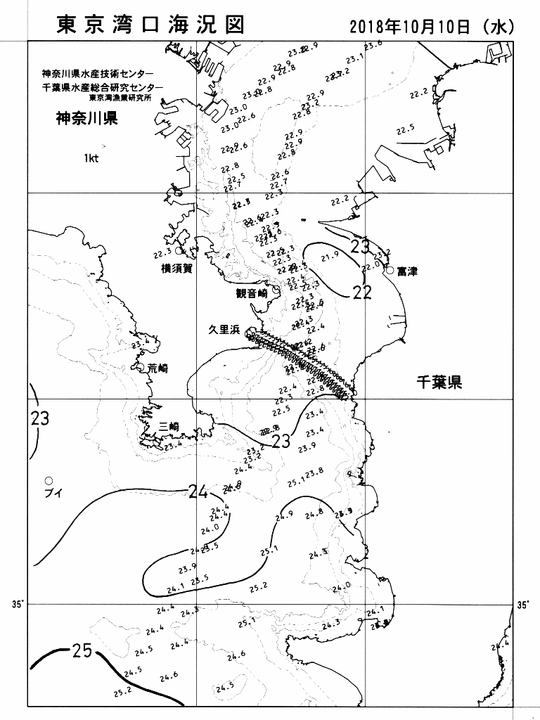 海況図, 東京湾口海況図 検索結果, (水温分布 等を図示)