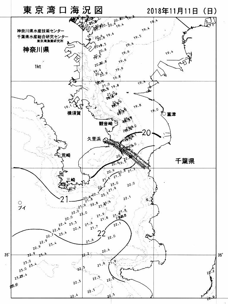 海況図, 東京湾口海況図 検索結果, (水温分布 等を図示)