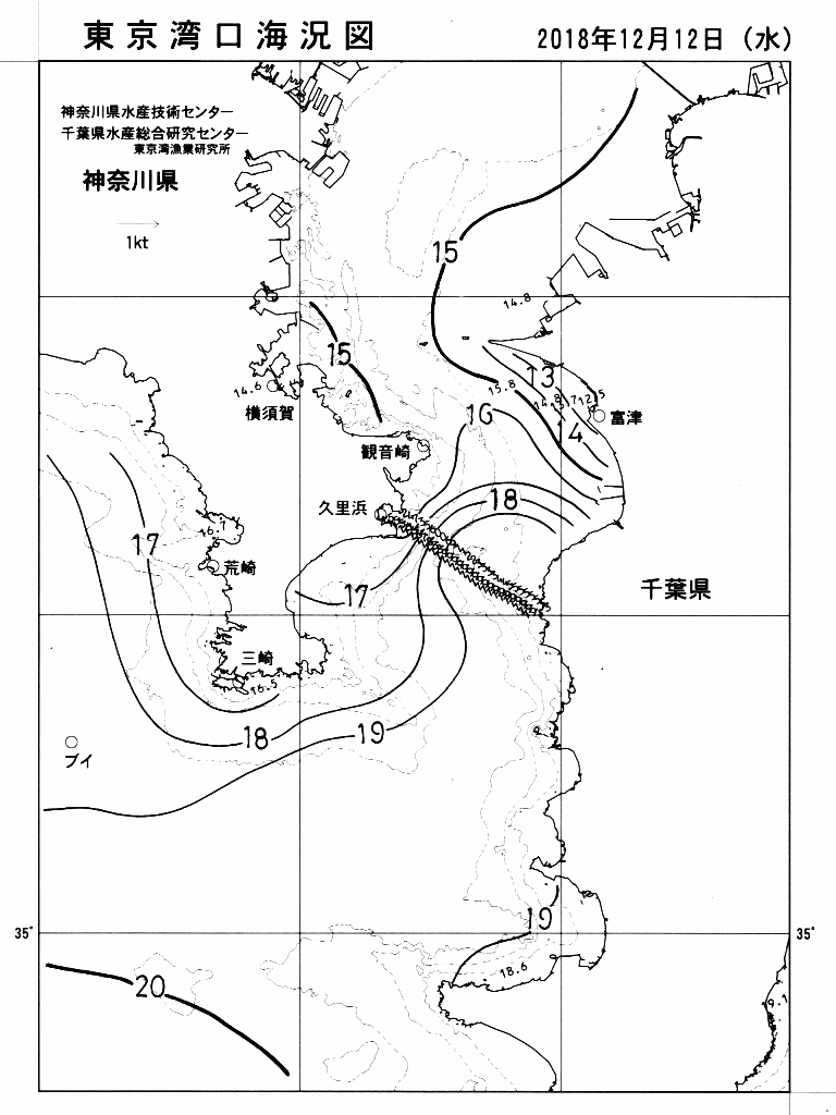 海況図, 東京湾口海況図 検索結果, (水温分布 等を図示)