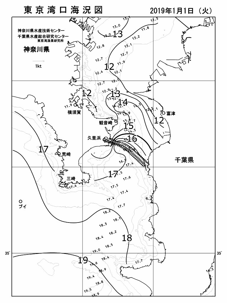 海況図, 東京湾口海況図 検索結果, (水温分布 等を図示)