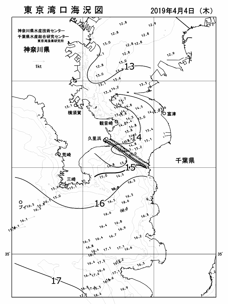 海況図, 東京湾口海況図 検索結果, (水温分布 等を図示)