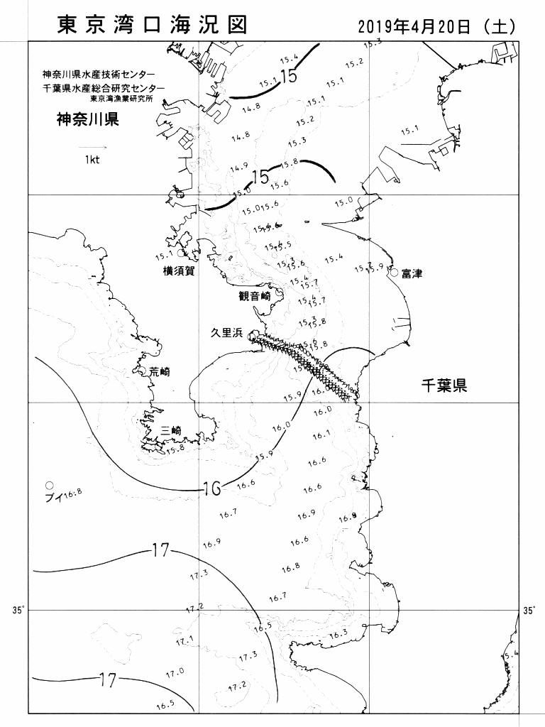 海況図, 東京湾口海況図 検索結果, (水温分布 等を図示)