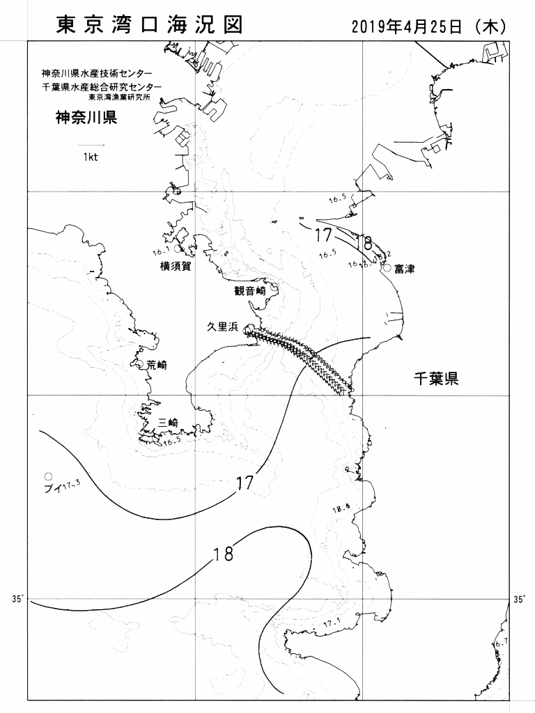 海況図, 東京湾口海況図 検索結果, (水温分布 等を図示)