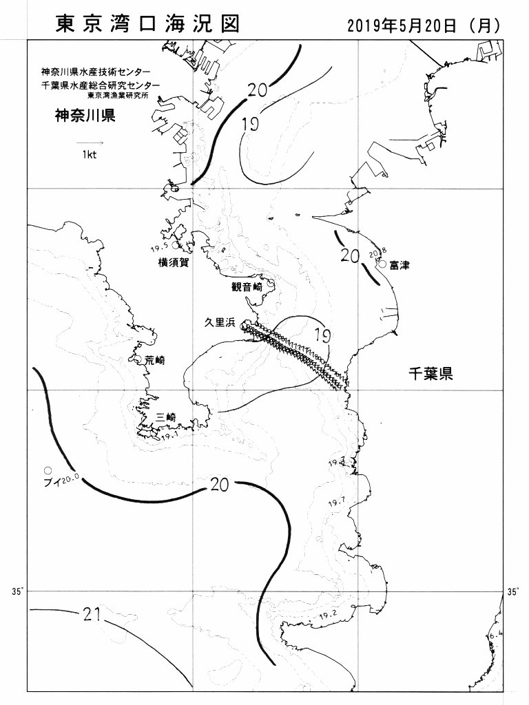 海況図, 東京湾口海況図 検索結果, (水温分布 等を図示)
