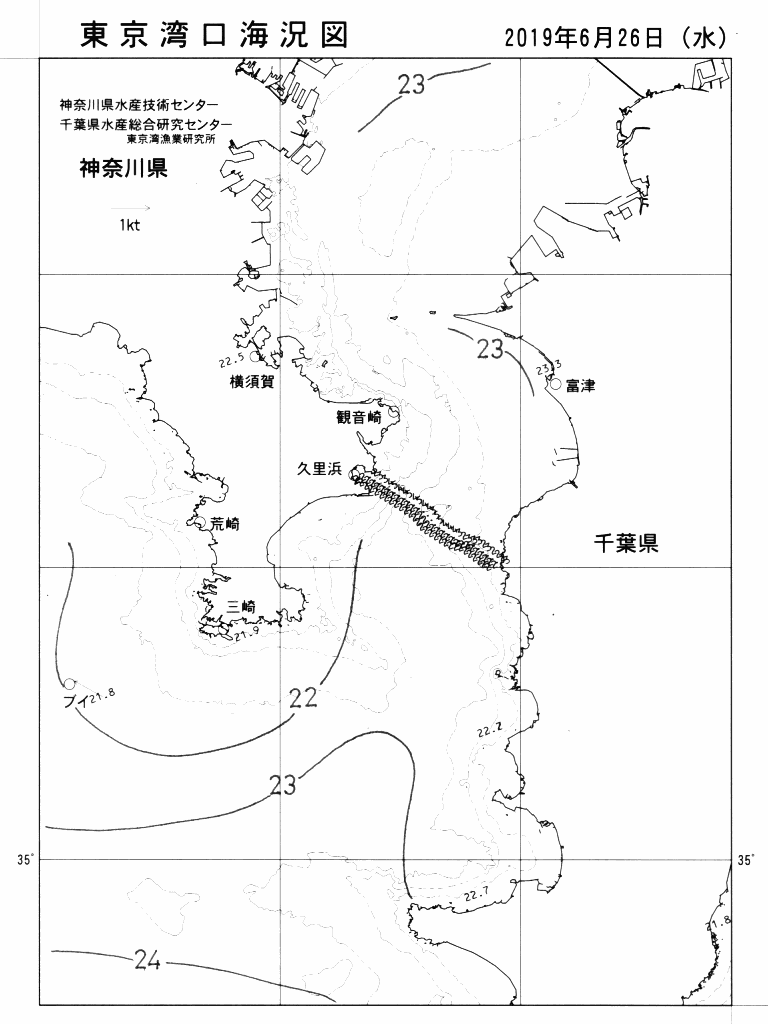 海況図, 東京湾口海況図 検索結果, (水温分布 等を図示)