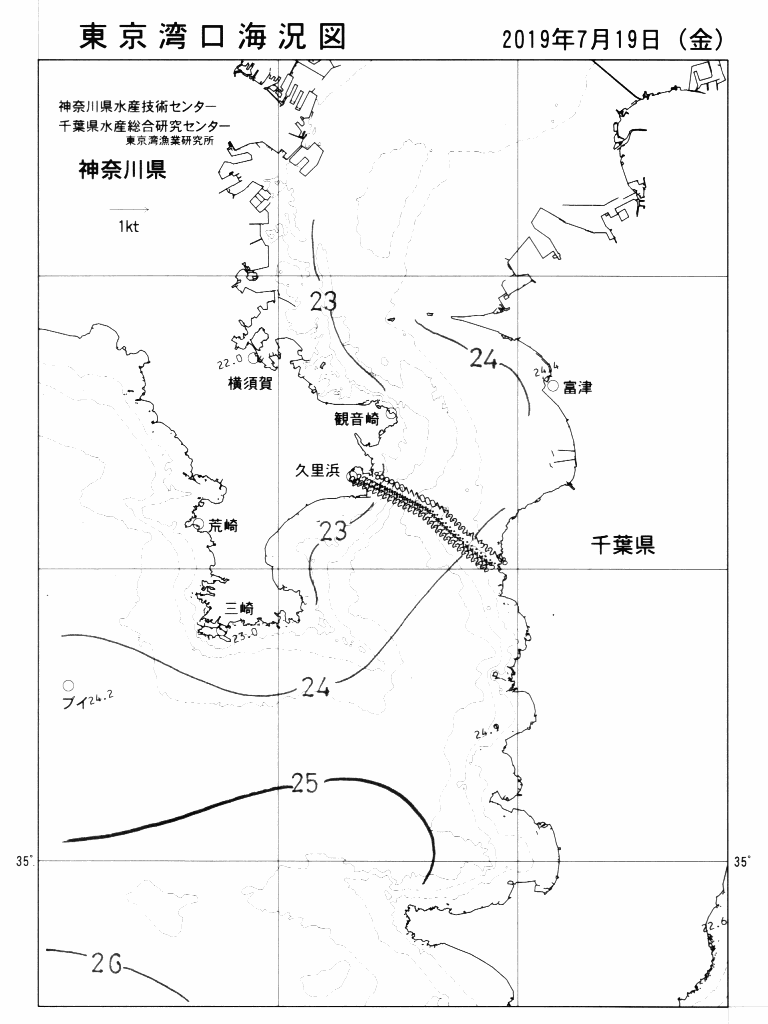 海況図, 東京湾口海況図 検索結果, (水温分布 等を図示)