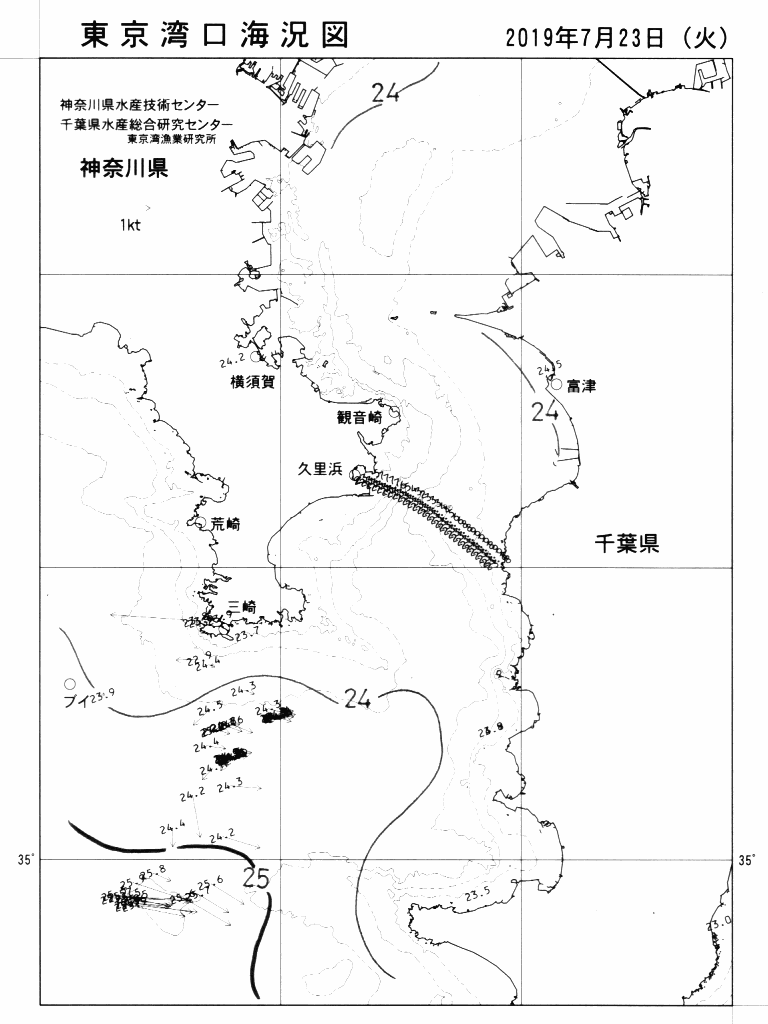 海況図, 東京湾口海況図 検索結果, (水温分布 等を図示)