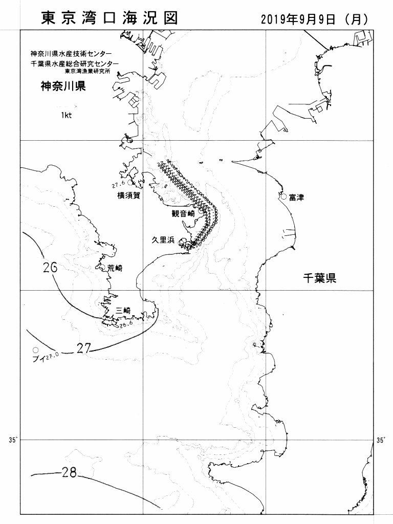 海況図, 東京湾口海況図 検索結果, (水温分布 等を図示)
