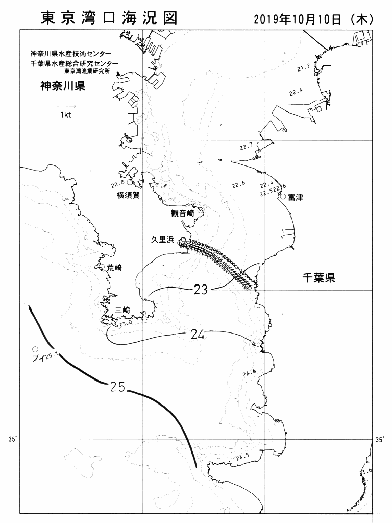 海況図, 東京湾口海況図 検索結果, (水温分布 等を図示)