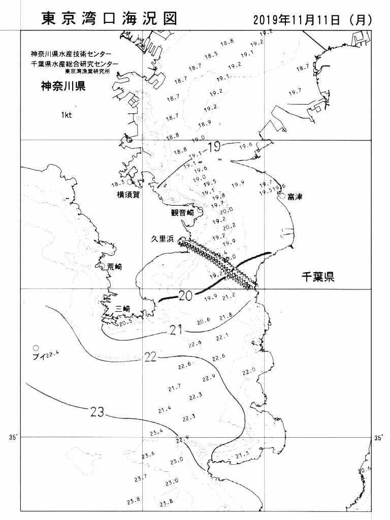 海況図, 東京湾口海況図 検索結果, (水温分布 等を図示)