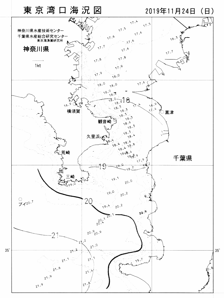 海況図, 東京湾口海況図 検索結果, (水温分布 等を図示)