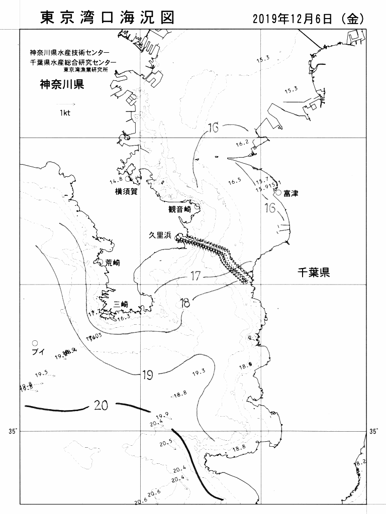 海況図, 東京湾口海況図 検索結果, (水温分布 等を図示)
