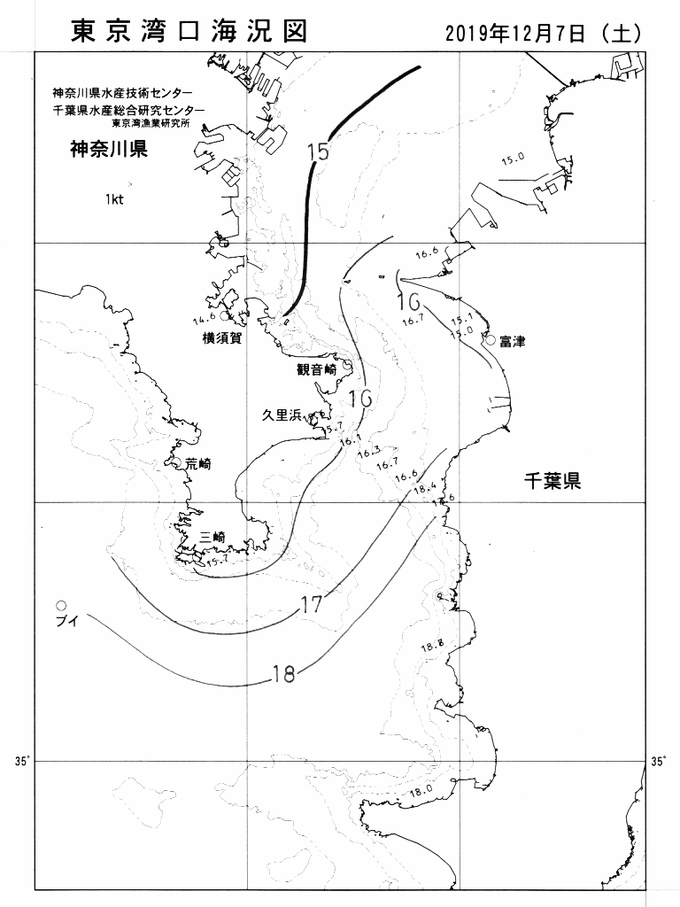 海況図, 東京湾口海況図 検索結果, (水温分布 等を図示)