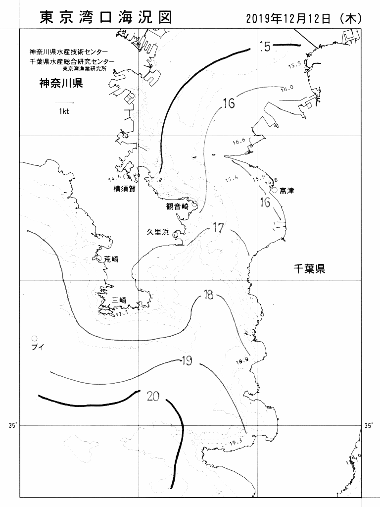 海況図, 東京湾口海況図 検索結果, (水温分布 等を図示)