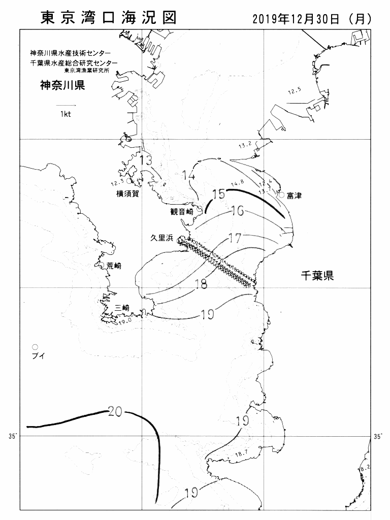 海況図, 東京湾口海況図 検索結果, (水温分布 等を図示)