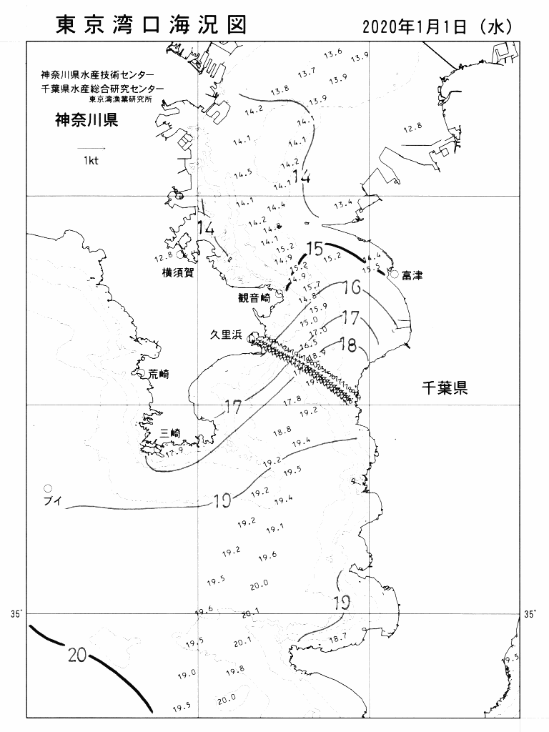 海況図, 東京湾口海況図 検索結果, (水温分布 等を図示)